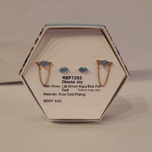 Bomb Party Lab Grown Aqua Blue Fire Opal Rose Gold Plated Earring Set